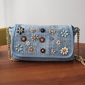 Zara Floral Blue Chain Shoulder Bag